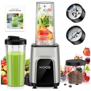 Liquidificador Portátil com Capacidade de 1,4L, Sem BPA e Lâmina de Aço Inoxidável, KOIOS, Cinza