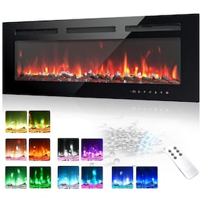 Lareira Elétrica EUHOMY de 102 cm, Embutida ou de Parede, Chama Ajustável, Aquecedor com Controle Remoto, Timer, Tela Touch, Troncos e Cristais