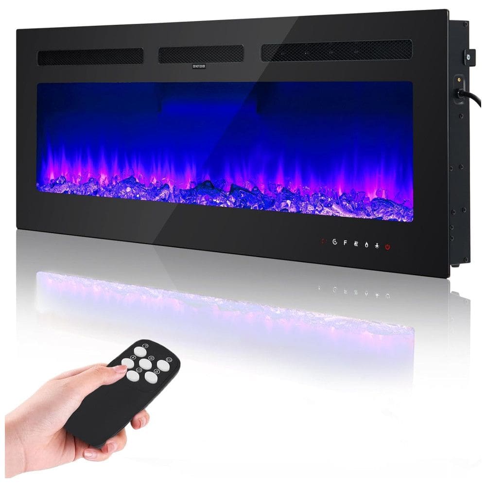 Lareira Elétrica 127 cm, Recessada e Montada na Parede, Aquecedor 1500W/750W, Termostato (15-37°C), Controle Remoto e Touch, 12 Cores. Fectiontool