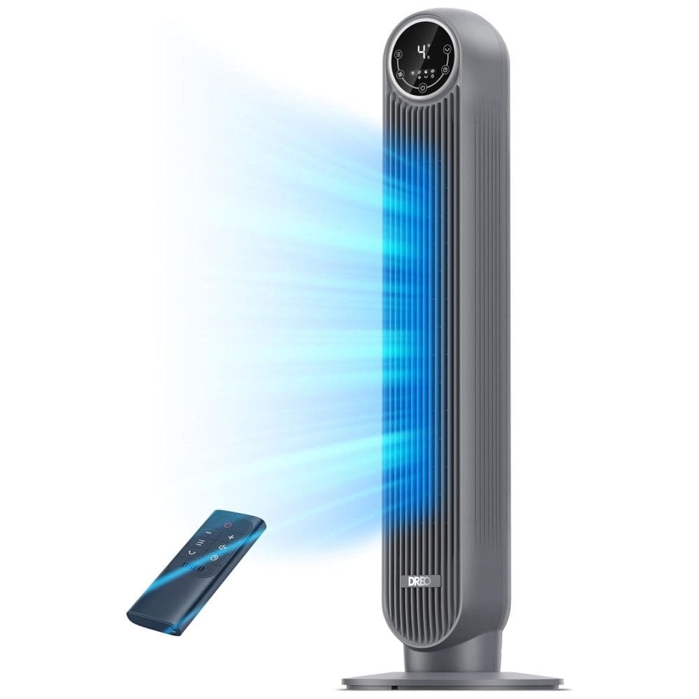 Ventilador de Torre com Controle Remoto, Oscilação de 90°, Temporizador de 8H e 4 Velocidades, 110V, Dreo, Cinza