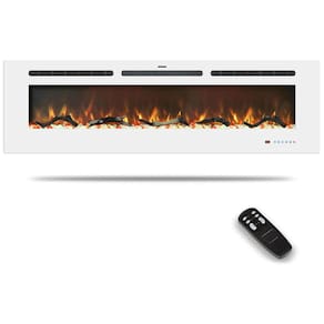 Lareira Elétrica de 183 cm, Embutida ou de Parede, Aquecedor Linear com Termostato, Tela Touch,Chama Multicolorida,Timer, Troncos e Cristais, Kentsky