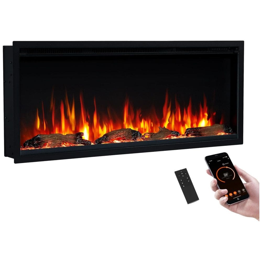 PuraFlame Herman,Lareira Elétrica Linear Inteligente de 107 cm,Chama Premium com 9 Cores,Design Moderno, Embutida, de Parede ou Livre, Alexa e Google.