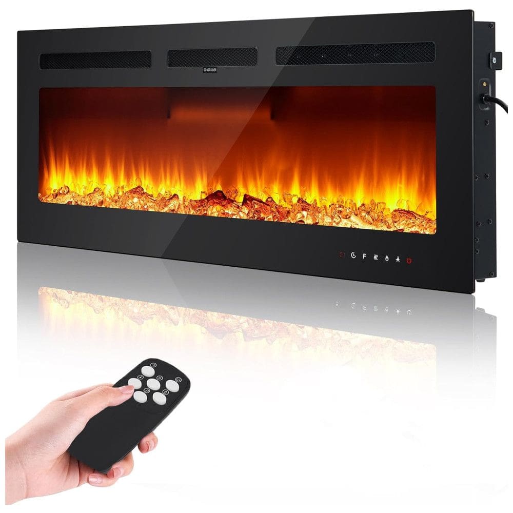 Lareira Elétrica 152 cm, Recessada e Montada na Parede, Aquecedor 1500W/750W, Termostato (15-37°C), Controle Remoto e Touch, 12 Cores, Fectiontool