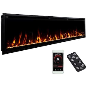 Lareira Elétrica Linear Inteligente Modern Ember Aerus de 183 cm, Embutida ou de Parede, Chamas LED Multicoloridas, Wi-Fi, Alexa, Google