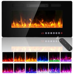 Lareira Elétrica BREEZEHEAT 91 cm Ultra Fina, Montada na Parede, com Controle Remoto, Tela Touch, Chama Colorida, Timer 8h, 750w/1500w.