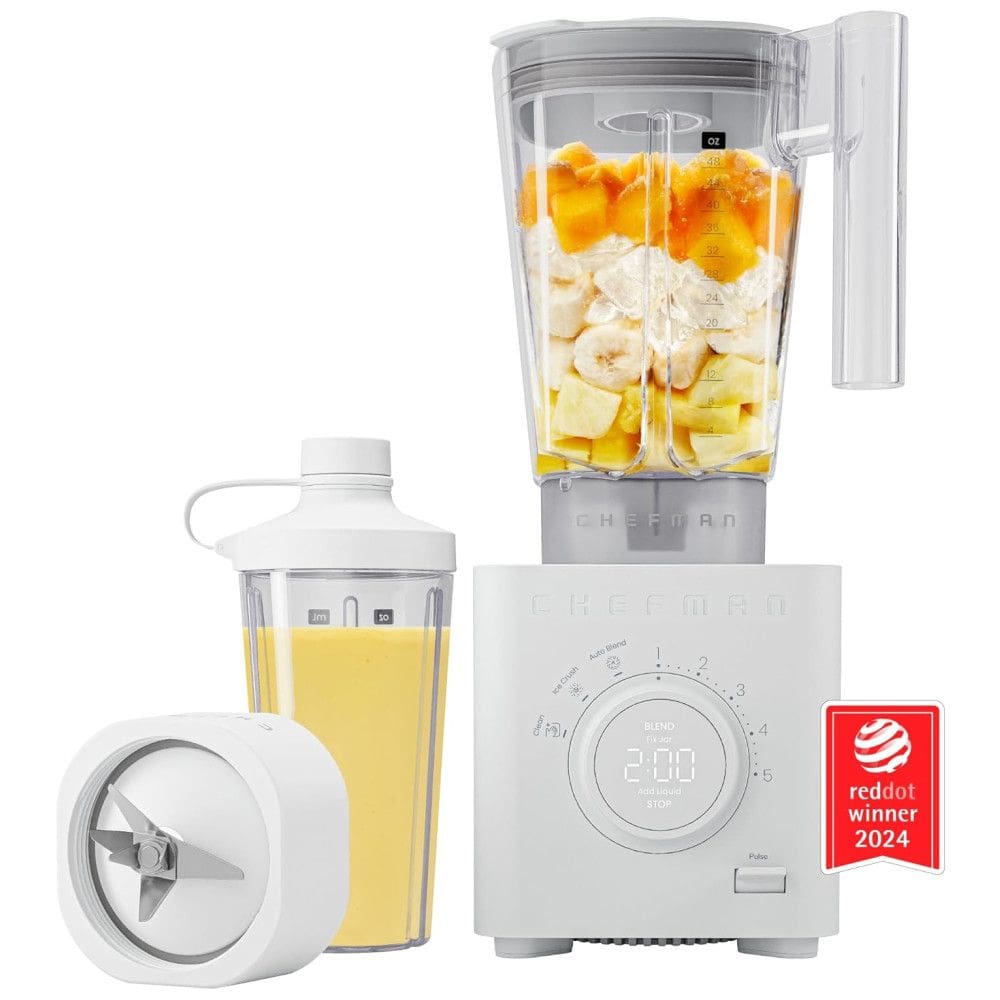 Liquidificador de Bancada com Painel de LED, 5 Velocidades, Capacidade de 1,4L e Lâmina de Aço Inoxidável, 110V 1380W, Chefman, Branco