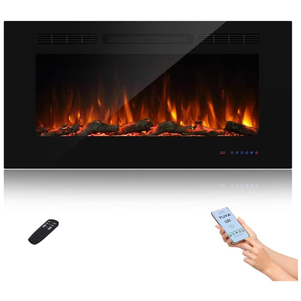 Lareira Elétrica Inteligente de 107 cm com Wi-Fi, 5 Configurações de Chama, Troncos ou Cristais, Controle de Temperatura por Painel, Masarflame