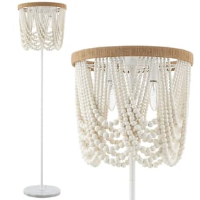 Luminária de chão VILUXY Bohemia Wood Beaded Boho Rustic White 3-Light