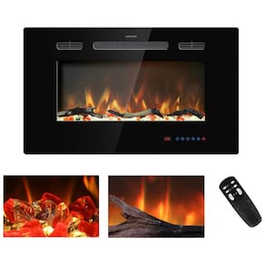 Lareira Elétrica de Embutir A44x83L com Controle Remoto, Tela Sensível ao Toque e Chamas Multicoloridas, 110V 1500W, Kentsky, Preta
