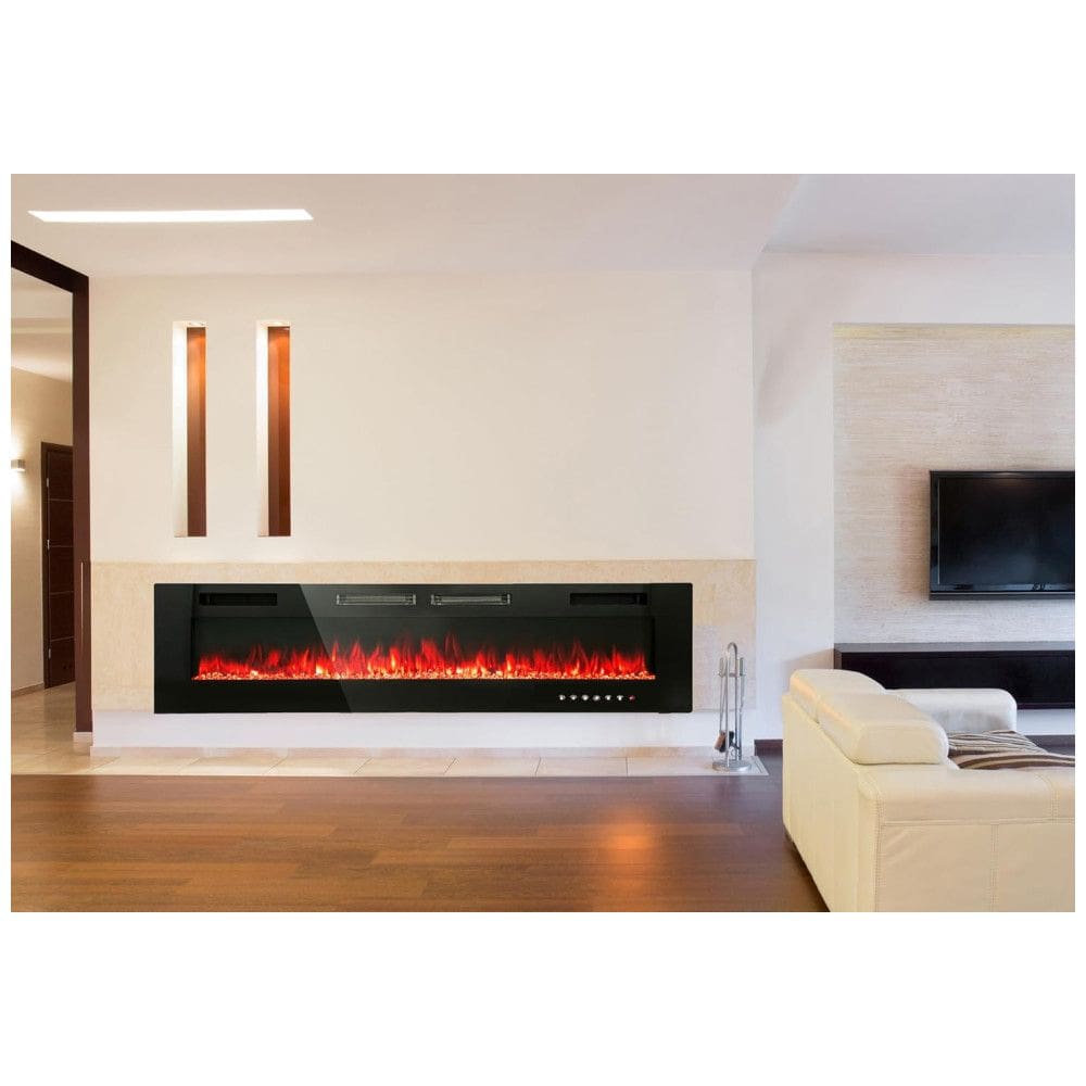 Lareira Elétrica de Embutir A45x182L cm com Controle Remoto ou Tela Sensível ao Toque, Temporizador e Baixo Ruído, 110V 1500W, MAISON ARTS, Preta