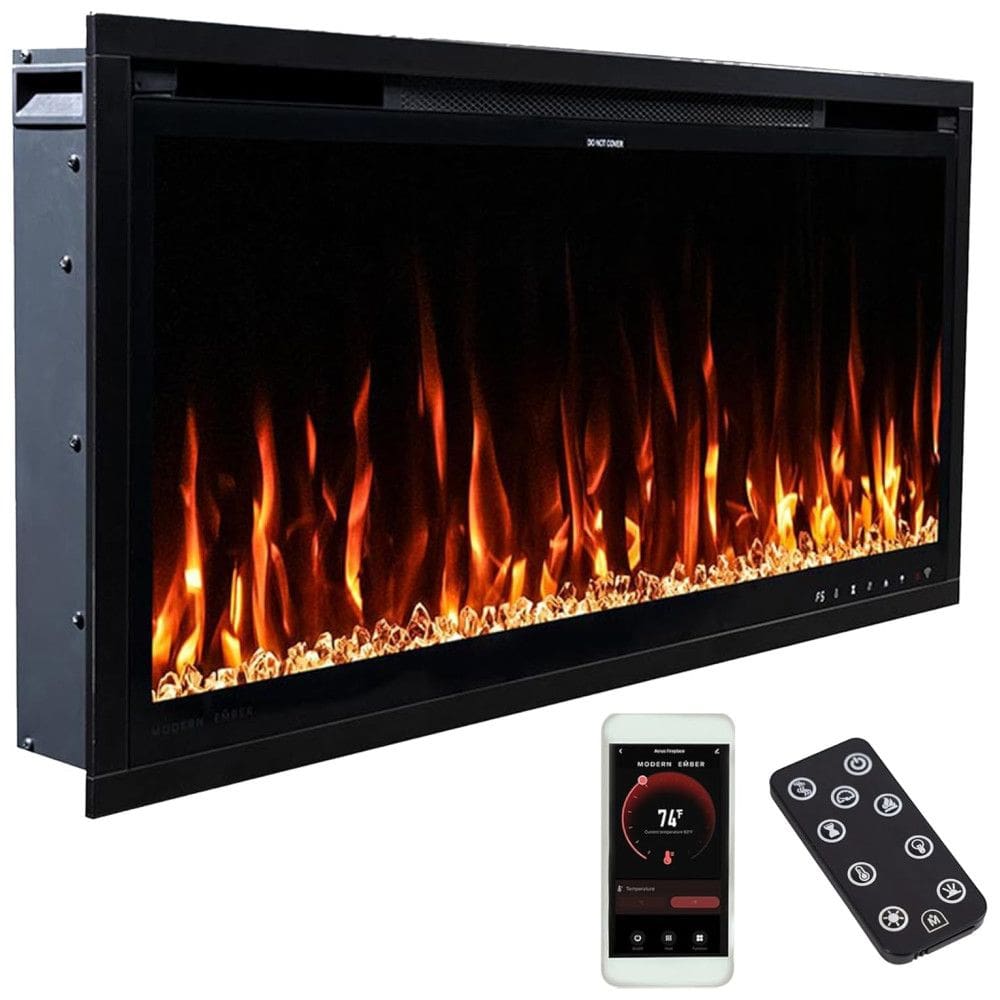 Lareira Elétrica Linear Inteligente Modern Ember Aerus de 91 cm, Embutida ou de Parede, Chamas LED Multicoloridas, Wi-Fi, Alexa, Google