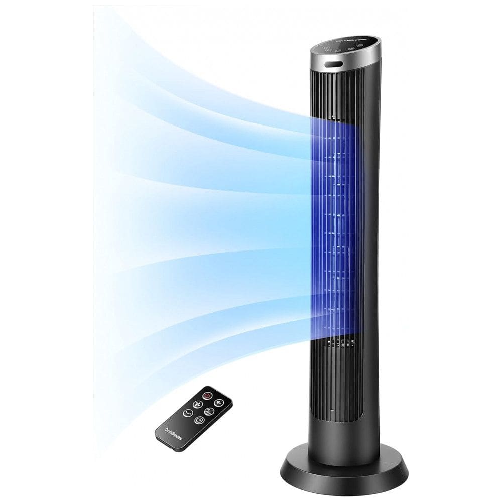 Ventilador de Torre Digital sem Lâminas com Controle Remoto, 110V 50W, OmniBreeze, Cinza
