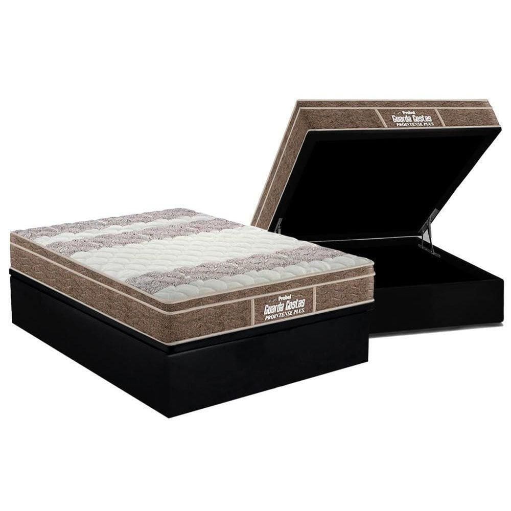 Cama Box Baú Casal: Colchão Ortopédico Probel D33 / Ep Próintense Plus + Base Black(138X188)