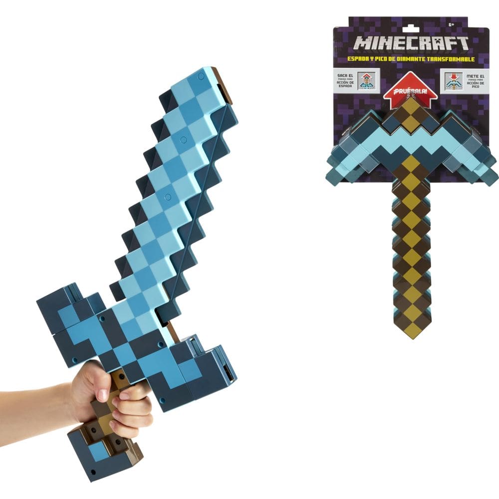 Acessório de brinquedo Mattel Minecraft Transforming Diamond Sword & Pick-Axe, tamanho infantil, 2 em 1