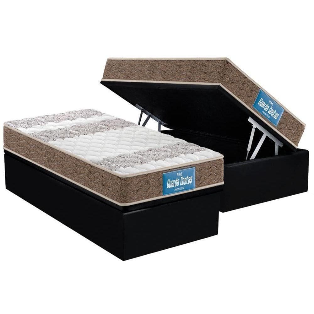 Cama Box Baú Solteiro: Colchão Anatômico / Guarda Costas Plus Double Face, Black(88x188)