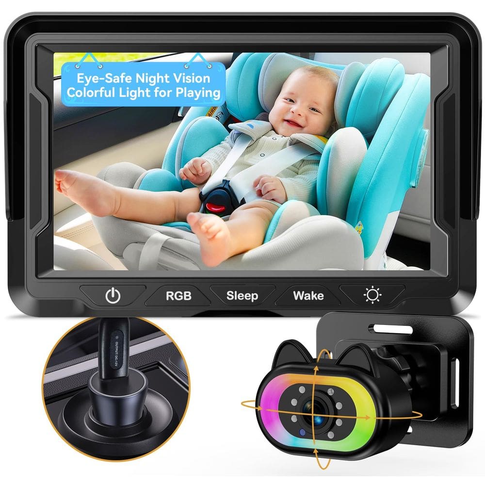 Câmera de carro de bebê Wkzay HD 1080P 150° Visão noturna de grande angular