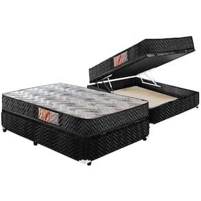 Cama Box Baú Casal: Colchão Espuma Paropas D33 Pasquale + Base Crc Suede Black(138X188)