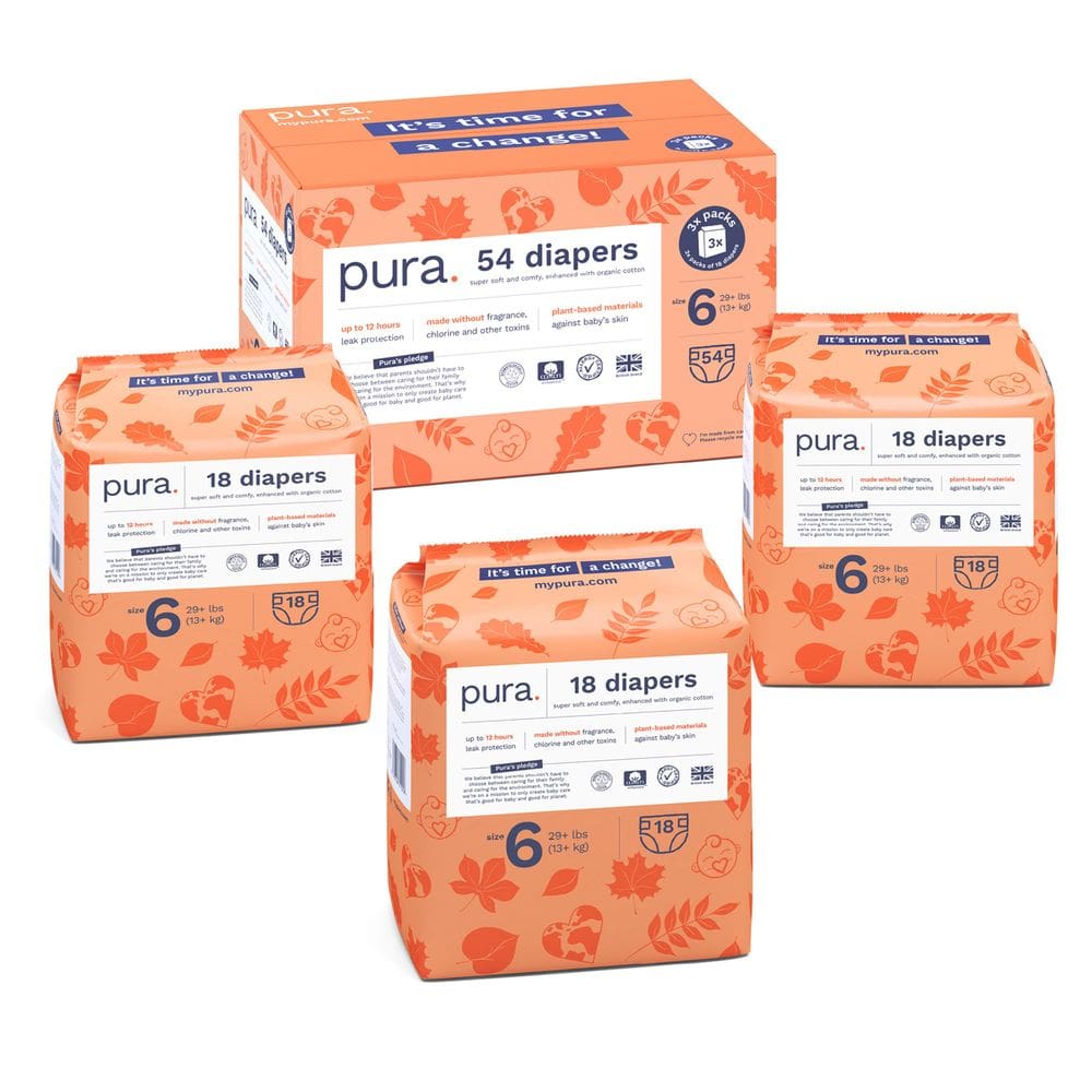 Fraldas Pura Size 6, ecológicas, hipoalergênicas, orgânicas 54u