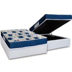 Cama Box Baú Casal: Colchão Anatômico Ortobom D28 / Ep Iso 60 Super Firme + Base White(138X188)