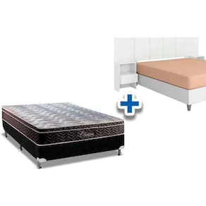 Cama Box Casal Crc + Colchão Molas Olímpia + Cabeceira Tulipa Branco