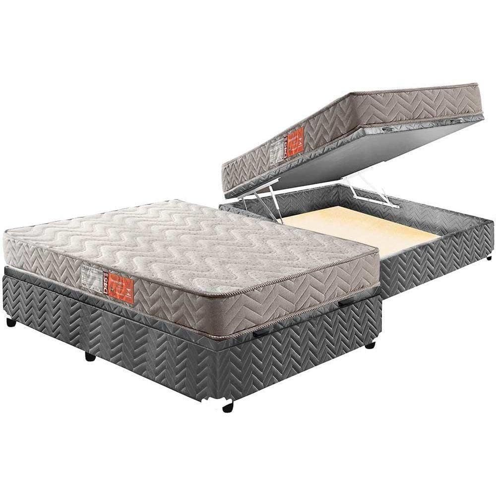 Cama Box Baú Casal: Colchão Espuma Paropas D45 Pasquale + Base Crc Suede Gray(138X188)