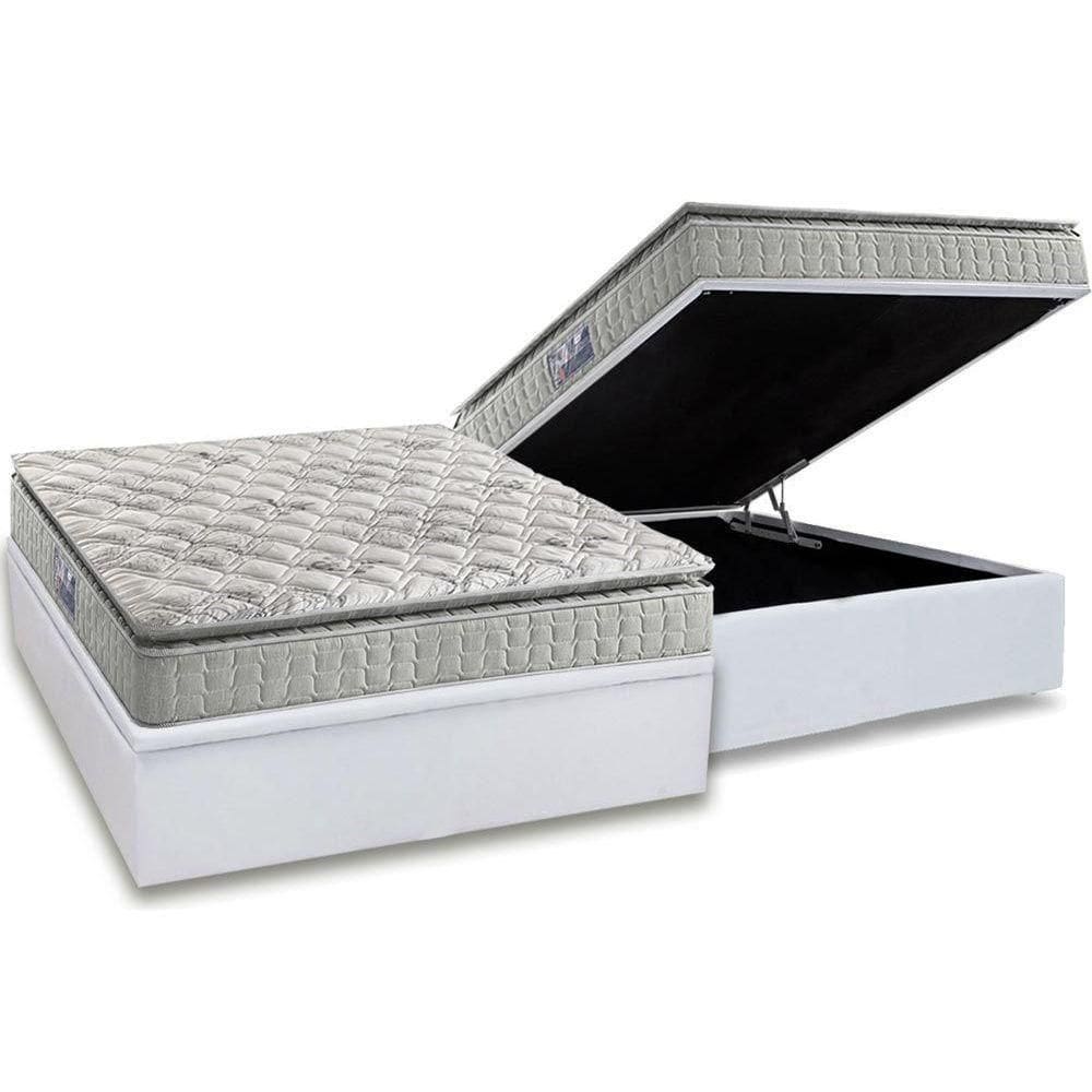 Cama Box Baú Casal: Colchão Espuma D33 Anjos Orthosono Pillow Top + Base Crc Courano White(138X188)