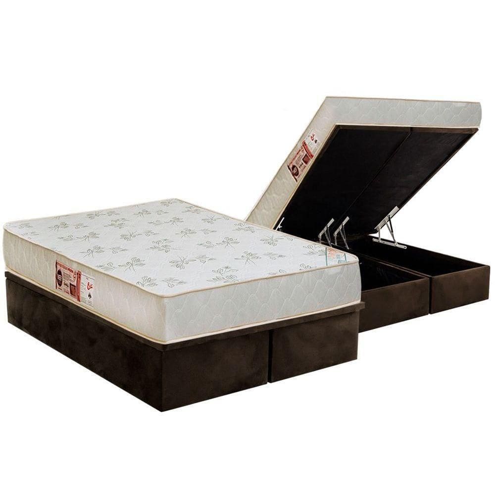 Cama Box Baú Queen: Colchão Espuma Castor D33 Sleep Max Relax + Base Crc Suede Brown(158X198)