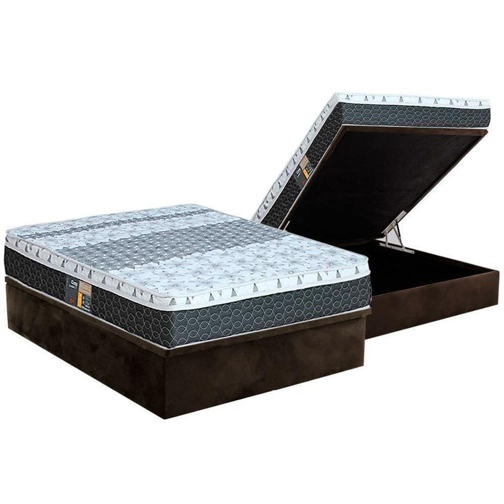 Cama Box Baú Casal: Colchão Molas Castor Bonnel System Class One Face + Base Brown(138X188)
