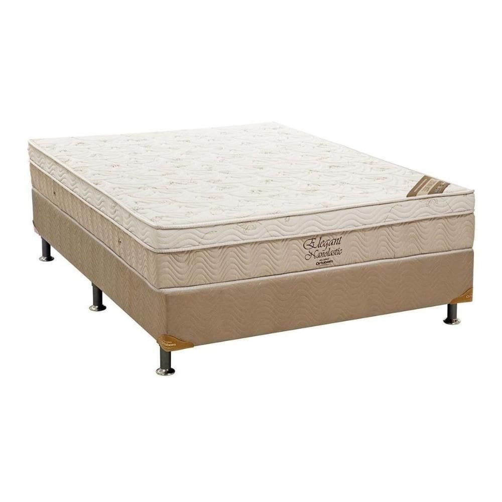 Cama Box Casal: Colchão Molas Ortobom Nanolastic Elegant + Base Crc Suede Bege(138X188)