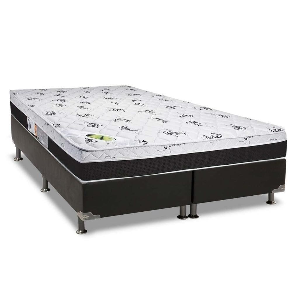 Cama Box Queen: Colchão Espuma Luckspuma D33/Ag65 Aspen 50 + Base Crc Suede Black(158X198)