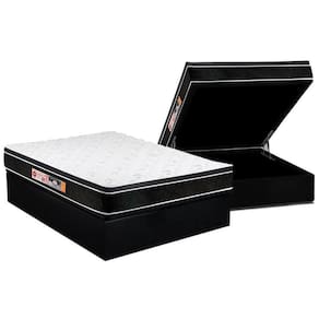 Cama Box Baú Casal: Colchão Espuma Castor D33 Black E White Air Euro Pillow + Base Black(138X188)