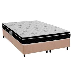 Cama Box Queen: Colchão Molas Ortobom Nanolastic Physical Spring + Base Crc Suede Bege(158X198)