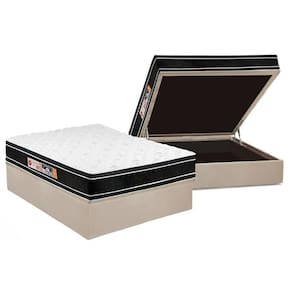 Cama Box Baú Casal: Colchão Castor D33 Black E White Air Double Face Euro Pillow+Base Clean(138X188)