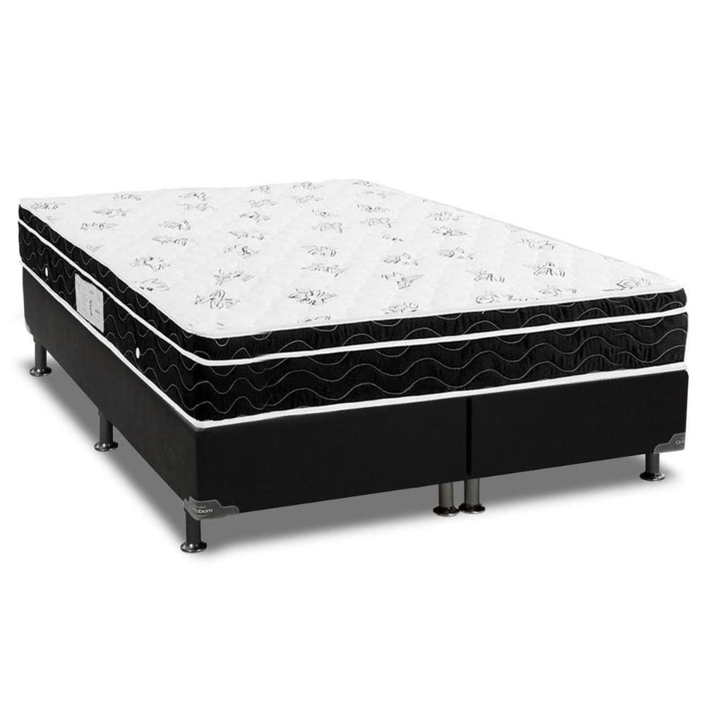 Cama Box Queen: Colchão Molas Bonnel Ortobom Nanolastic Physical Spring + Base Black(158X198)