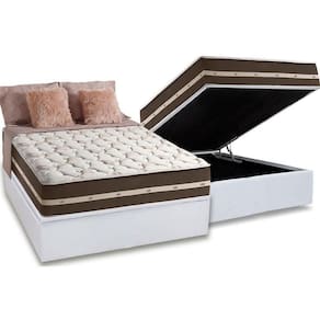 Cama Box Baú Casal: Colchão Molas Anjos Superlastic Classic + Base Crc Courano White(138X188)