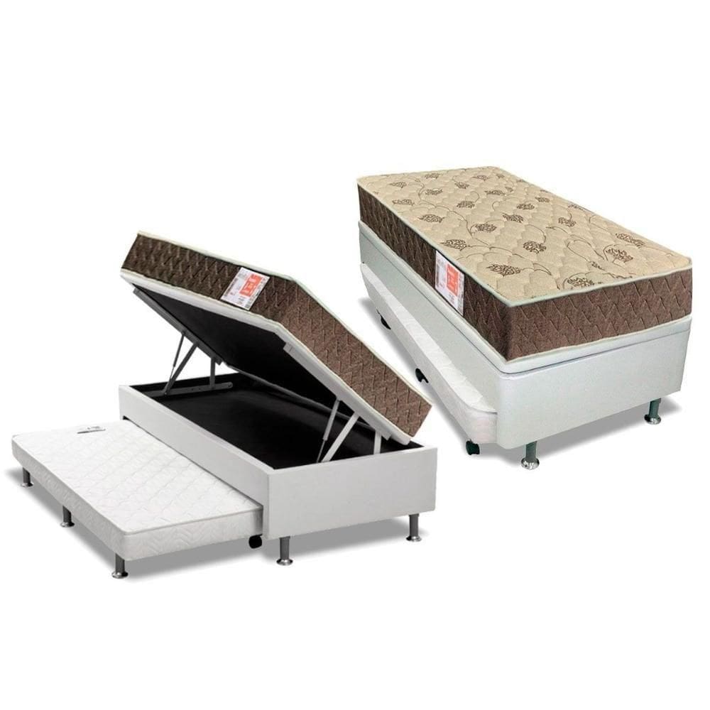 Cama Box Baú C/Auxiliar Solteiro: Colchão Espuma Orthoflex D33 Line + Base White(88X188)