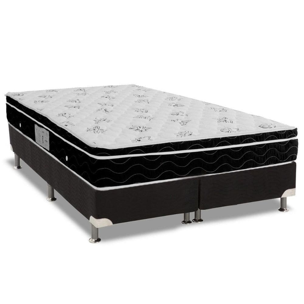 Cama Box Queen: Colchão Molas Ortobom Nanolastic Physical Spring + Base Crc Suede Black(158X198)