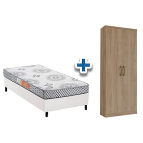 Cama Box Solteiro Crc + Pérola Polar + Armário Multiuso Margarida Rústico