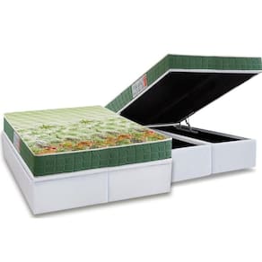 Cama Box Baú Queen: Colchão Ortopédico Anjos D28 / Ag65 Pantanal + Base Crc Courano White(158X198)
