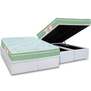 Cama Box Baú Queen: Colchão Espuma Castor D33 Sleep Max Euro Pillow + Base White(158X198)