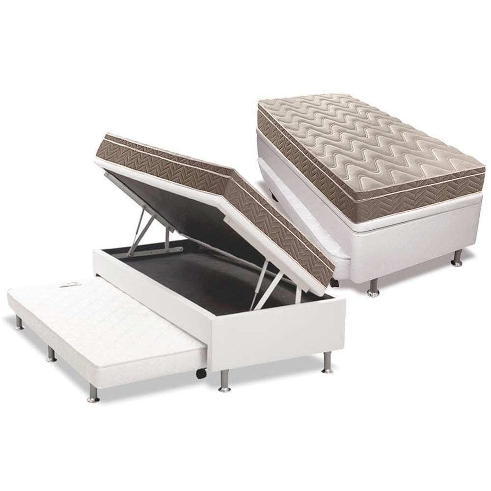 Cama Box Baú C/Auxiliar Solteiro Colchão Ortopédico Paropas D28/Ep Euro Pillow+Base White(88X188)