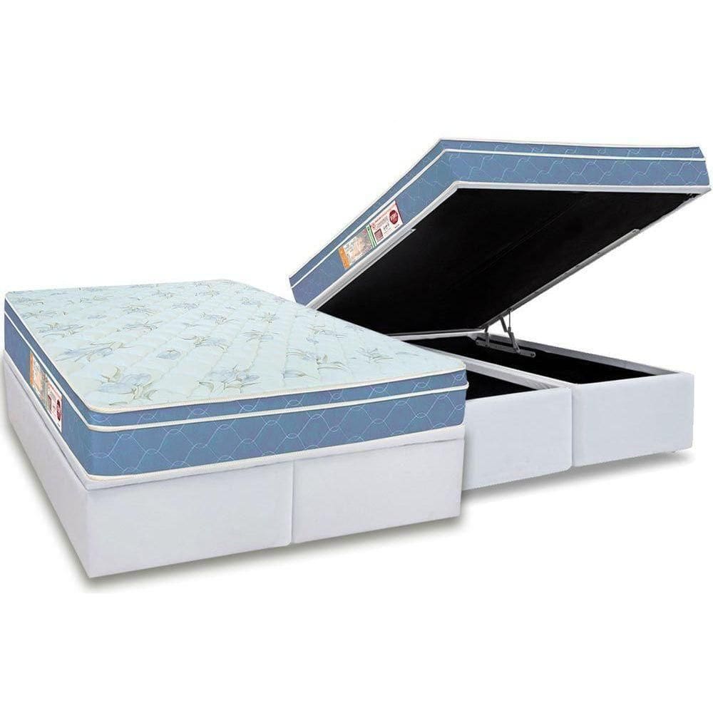 Cama Box Baú King: Colchão Espuma Castor D45 Sleep Max + Base Crc Courano White(193X203)
