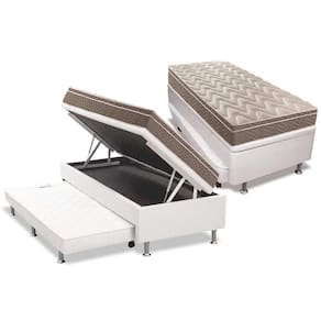 Cama Box Baú C/Auxiliar Solteiro: Colchão Ortopédico Paropas D33 Euro Pillow + Base White(88X188)