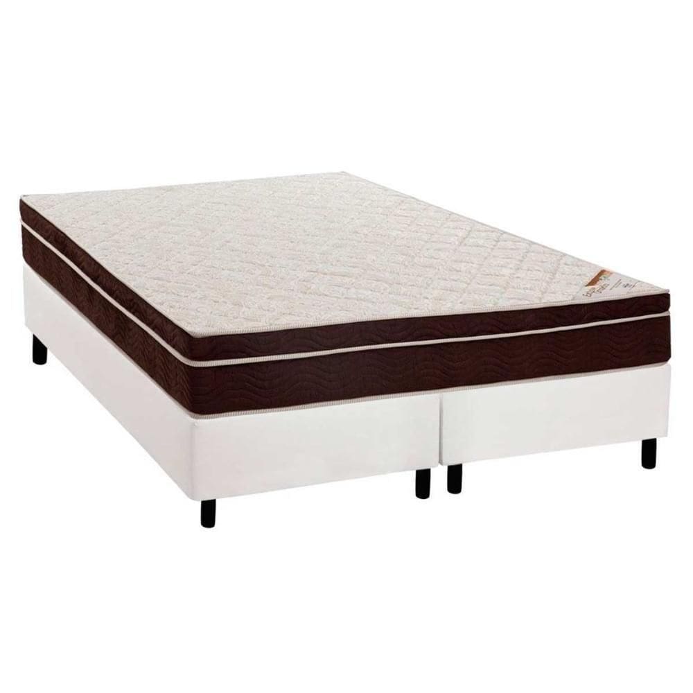 Cama Box Queen: Colchão Ortopédico Ortobom Exclusive Ortopillow + Base Crc Courano White(158X198)