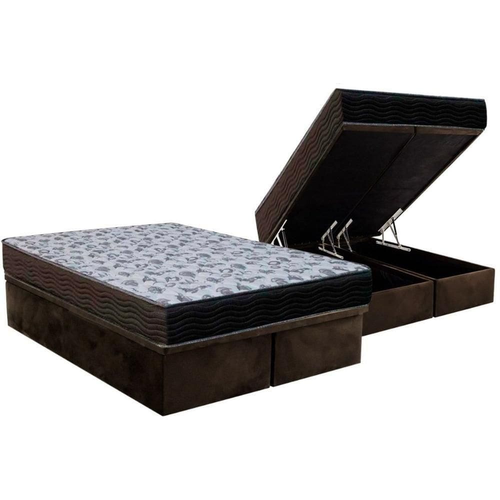 Cama Box Baú Queen: Colchão Anatômico Ortobom D33 / Ep Iso 100 Ultra Firme + Base Brown(158X198)
