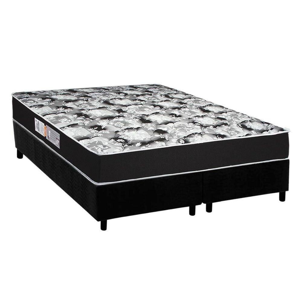 Cama Box Queen: Colchão Espuma Luckspuma D45 Gran Luck Pro + Base Crc Suede Black(158X198)