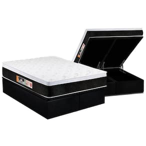 Cama Box Baú Queen: Colchão Espuma Castor D45 Black E White Air Euro Pillow + Base Black(158X198)