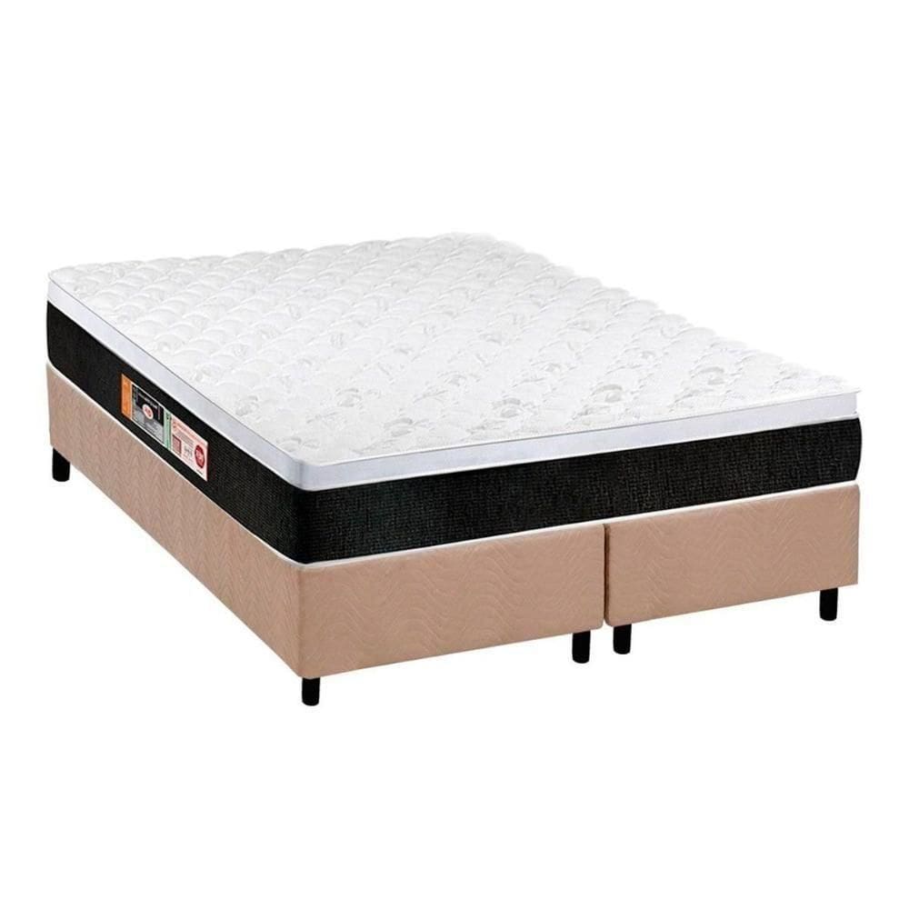 Cama Box King: Colchão Espuma Castor D45 Black E White + Base Crc Suede Clean(193X203)