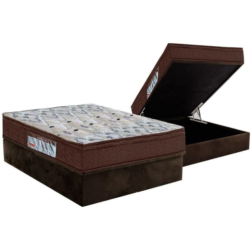 Cama Box Baú Casal: Colchão Espuma Ortobom D45 / Ep Iso 150 Mega Firme + Base Brown(138X188)