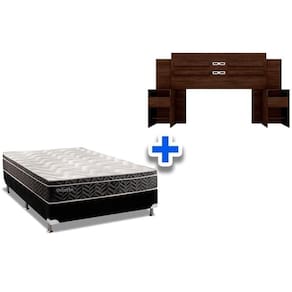 Cama Box Casal Crc + Colchão Molas Olímpia + Cabeceira Triunfo Ébano Touch